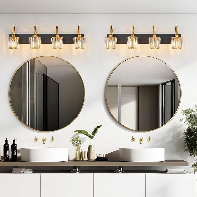 FDPBY Modern Bathroom Vanity Light, 4-Light Black Gold Wall Sconce - Image 3