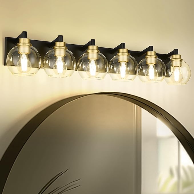 METWET Bathroom Light Fixtures, 6-Light Black and Gold Bathroom Vanity Light - Image 2