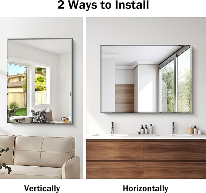 CILIBER Beveled Bathroom Mirror, 30x40 Large Frameless Mirrors - Image 7