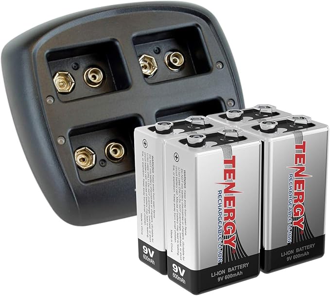 Tenergy TN294 4-Bay 9V Li-ion Battery Charger + 4pcs 9V 600mAh Li-ion by Tenergy