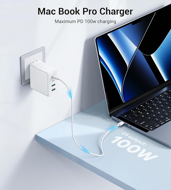 140W USB C Mac Book Pro Charger, 4-Port Type C 20W Fast Charger Block - Image 2