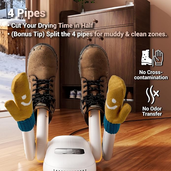 YsChois Boot Dryer, Shoe Dryer, Electric Gloves Warmer | Boost Mode, 4-Pipes - Image 4