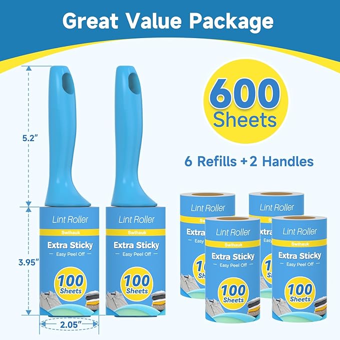 Swihauk 600 Sheets Extra Sticky Lint Rollers - Image 2