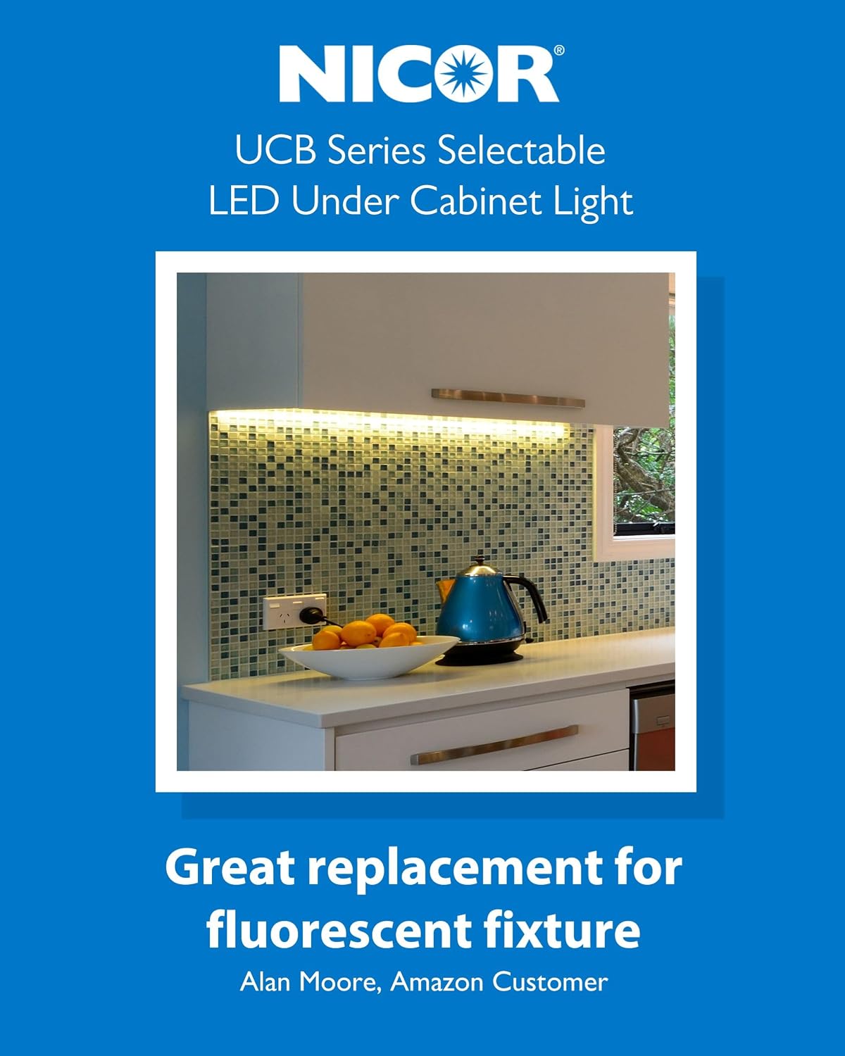 24” LED Direct Wire Under Cabinet Light - Dimmable Undercounter LED Lights for Kitchen - Selectable CCT 2700K-5000K, 612-648 Lumens, 9W - UCB Series Hardwired Under Cabinet Lighting by NICOR Lighting