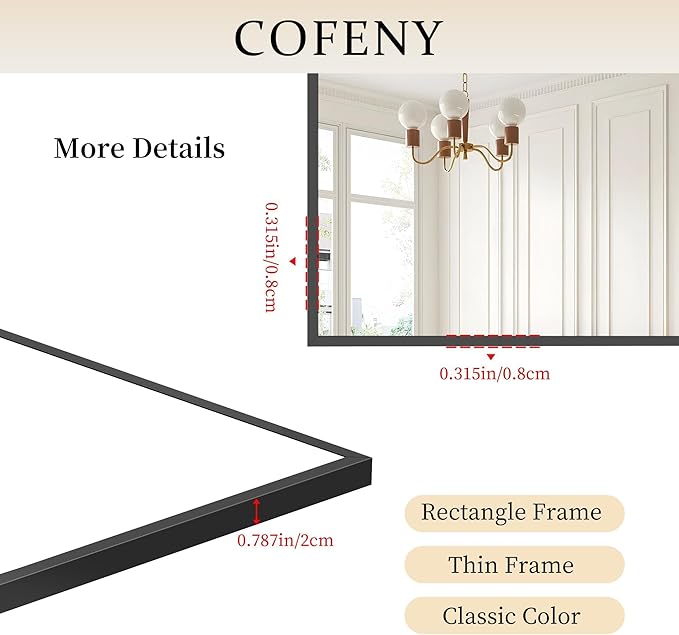 Black Bathroom Mirror for Wall, 60x36 Inch Rectangle Mirrors - Image 4