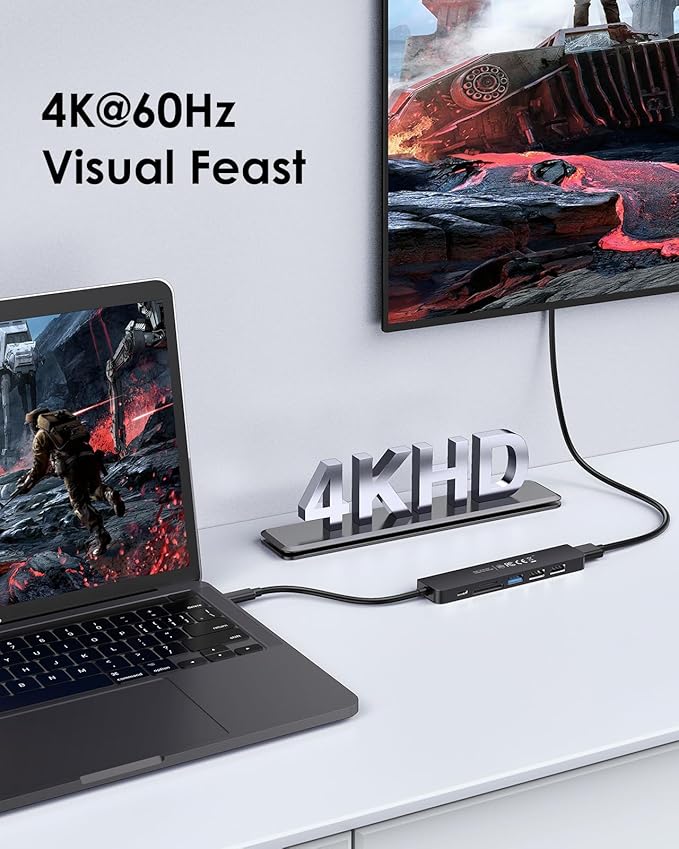 LENTION USB C Hub with 100W Charging, 4K@60Hz HDMI, Dual Card Reader, USB 3.0 & - Image 2