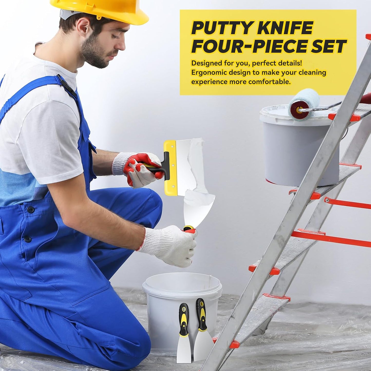 Putty Knife Set, 4PCS Stainless Steel Scraper Paint Tool with Comfortable Grip for Drywall Repair, Wallpaper Removal and Plaster Scraping(2,4,6,8in)