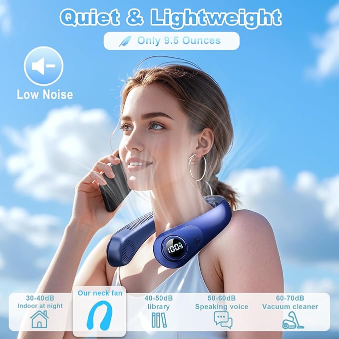 Portable Neck Fan that Blow Cold Air, LED Display, Rechargeable Hands-Free - Image 3
