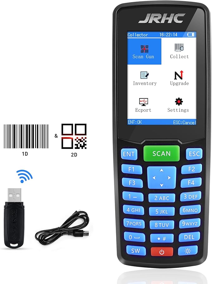 1D 2D Barcode Scanner Wireless, JRHC Portable Inventory Scanner & Data by JRHC