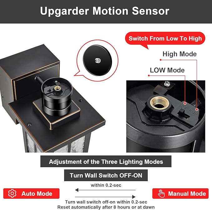 2 pack Porch Lights with GFCI Outlet, Dusk to Dawn Motion Sensor Outdoor Lights - Image 3