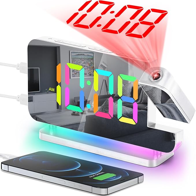 SZELAM Projection Alarm Clock, 7.4" LED Mirror Digital Clocks Large Display by SZELAM