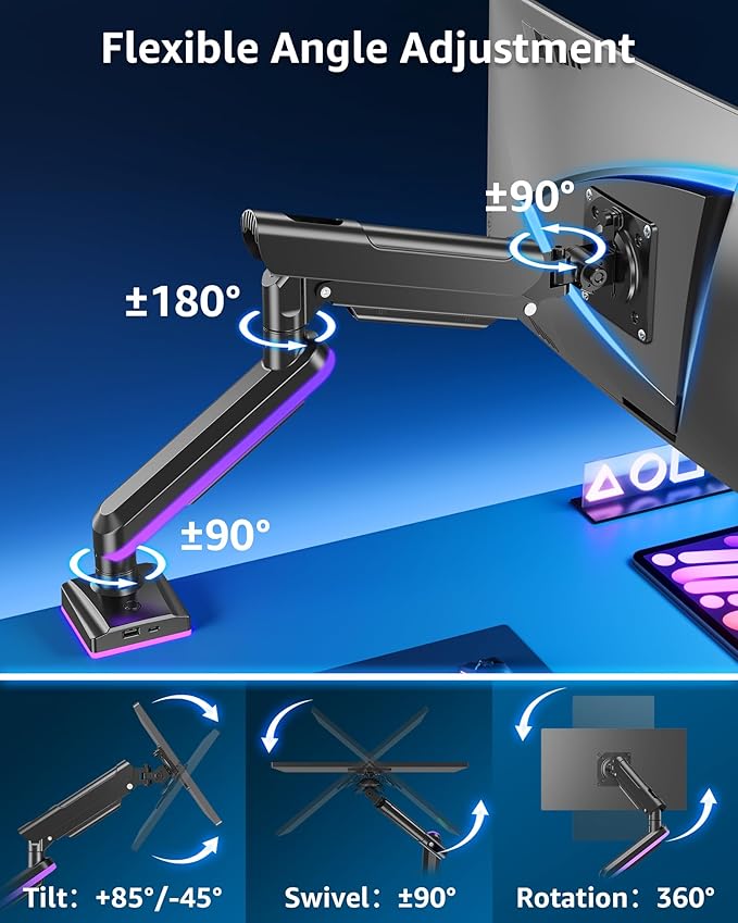MOUNTUP RGB Single Monitor Arm Fits 32 27 24 22 inch, Holds 4.4-22lbs Screens - Image 6