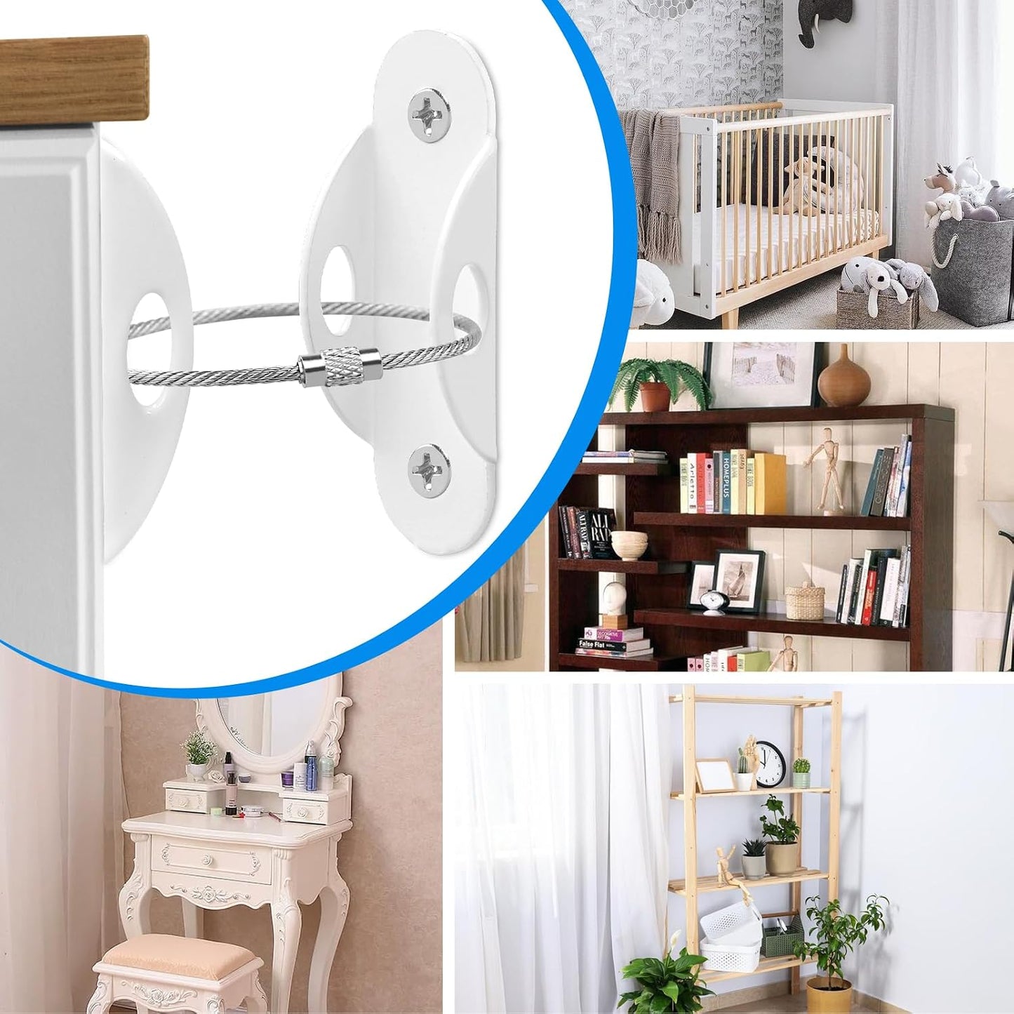 Guirnd 6 Pack Furniture Anchors, Anti Tip Furniture Anchors for Baby Proofing, Metal Earthquake Straps Furniture Straps Wall Anchor for Dresser and Bookcase (White)