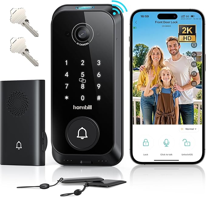 Video Smart Lock with Camera: 4-in-1 Ring+2K Camera+Doorbell+Fingerprint by hornbill