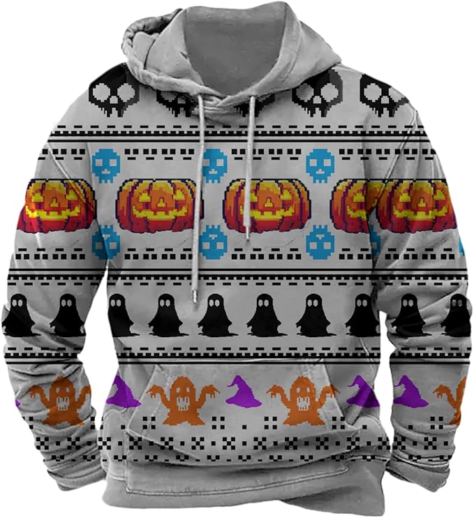 Halloween Hoodie Men Graphic Pumpkin Ghost Printed Sweatshirt Casual Trendy by Spatofa