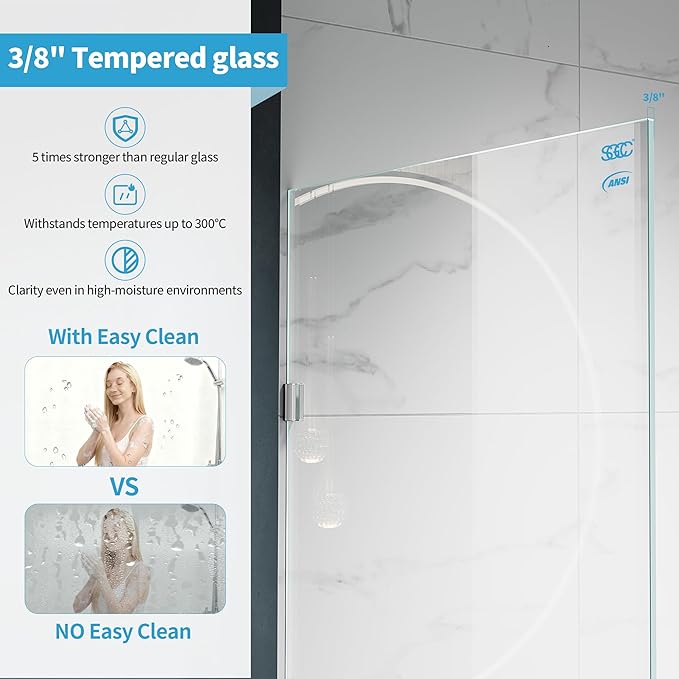 Shower Glass Panel, Frameless Walk in Shower Door - Image 2