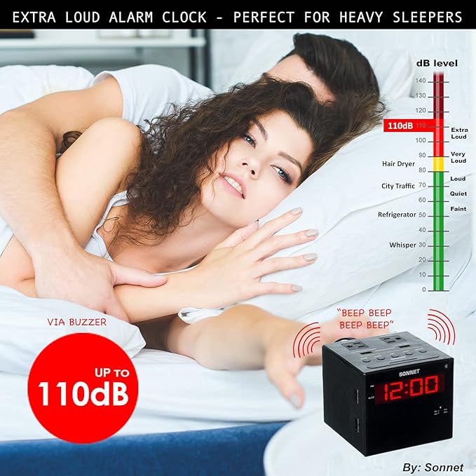 Sonnet Alarm Clock Charging Station, AM FM Radio, Dual USB Charging Ports - Image 4