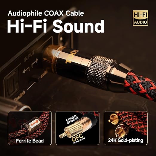 TODN Digital Coaxial Cable OFC Core 75-Ohm Audiophile SPDIF Coax Audio Cable - Image 2
