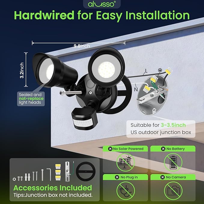 ALUSSO Motion Sensor Outdoor Lights, 30W 3500LM Flood Lights Outdoor, 3 Modes - Image 2