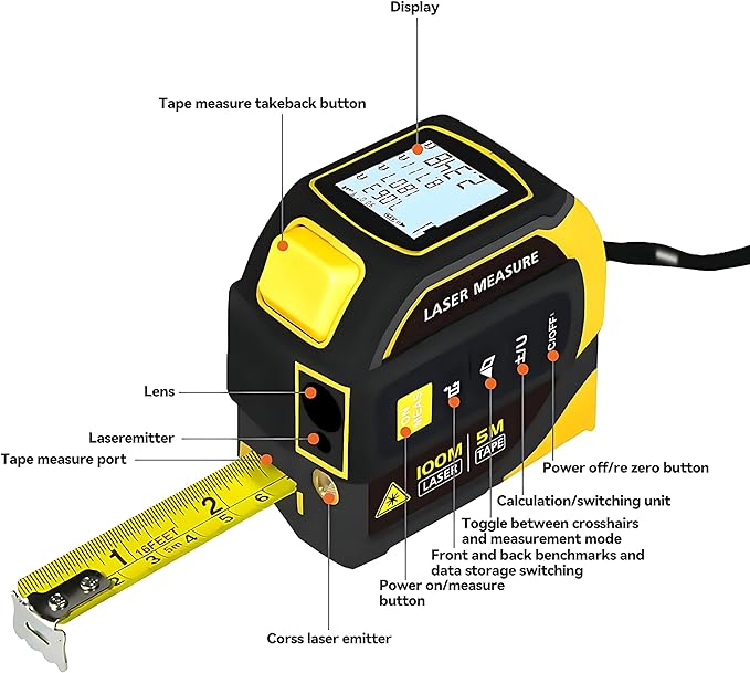 4-in-1 Digital Laser Tape Measure, 16FT Measuring Tape, 328ft Laser Distance - Image 4