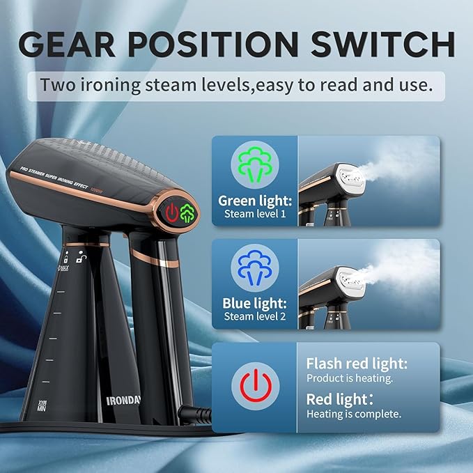 IRONDAY Steamer for Clothes, 1200W Portable Handheld Garment Steamer&Iron 2-in-1 - Image 3