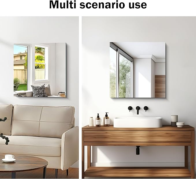 CILIBER Frameless Mirror, 24x24 inch Square Bathroom Mirrors - Image 6