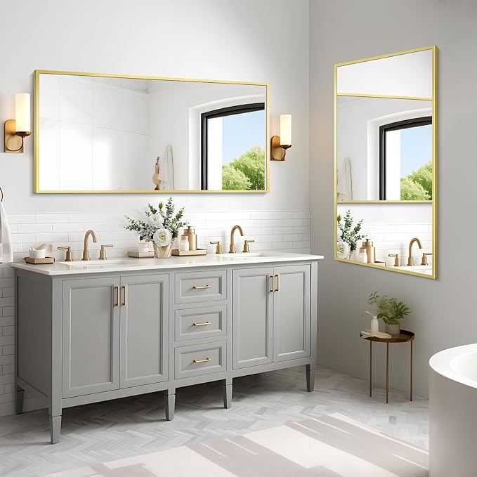 Gold Bathroom Mirror for Wall, 60x30 Inch Rectangle Mirrors - Image 4