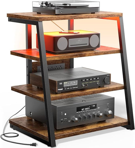 Besiost AV Media Stand with Outlets, Media Console with LED Lights, Stereo by Besiost