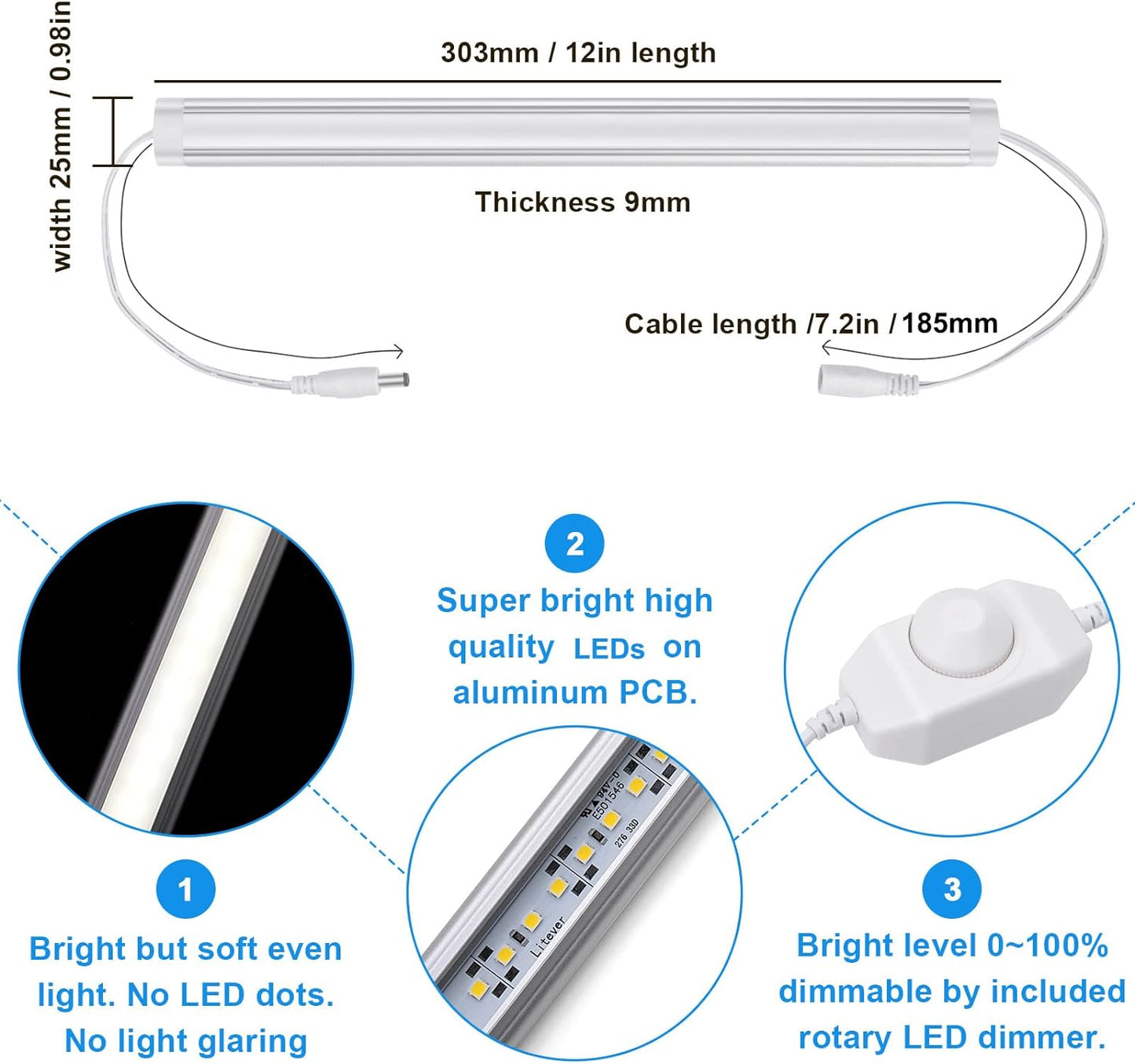 Kitchen Under Cabinet LED Lighting Kit, Super Bright, 6 PCS 12 Inches Light Bars, Plug-in or Hardwire Power Adapter, 31W 2000 Lumen, for Cabinet Counter Shelf Workbench (Daylight White 5000K)