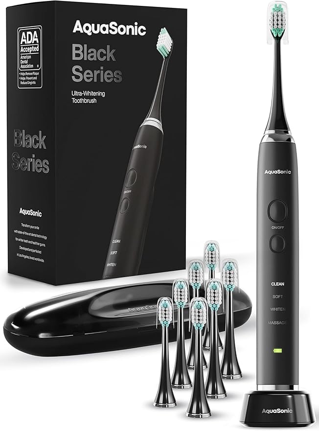 Aquasonic Black Series Ultra Whitening Toothbrush – ADA Accepted Electric by AquaSonic