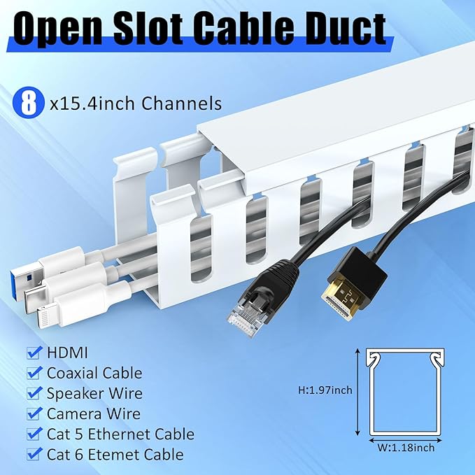 Open Slot Wiring Raceway Cable Duct, 123in Cable Management Channel Cord Track - Image 2