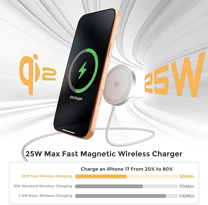 25W Magnetic Wireless Charging Pad: Qi2.2 Qi2 MagSafe Fast Charger - Image 3