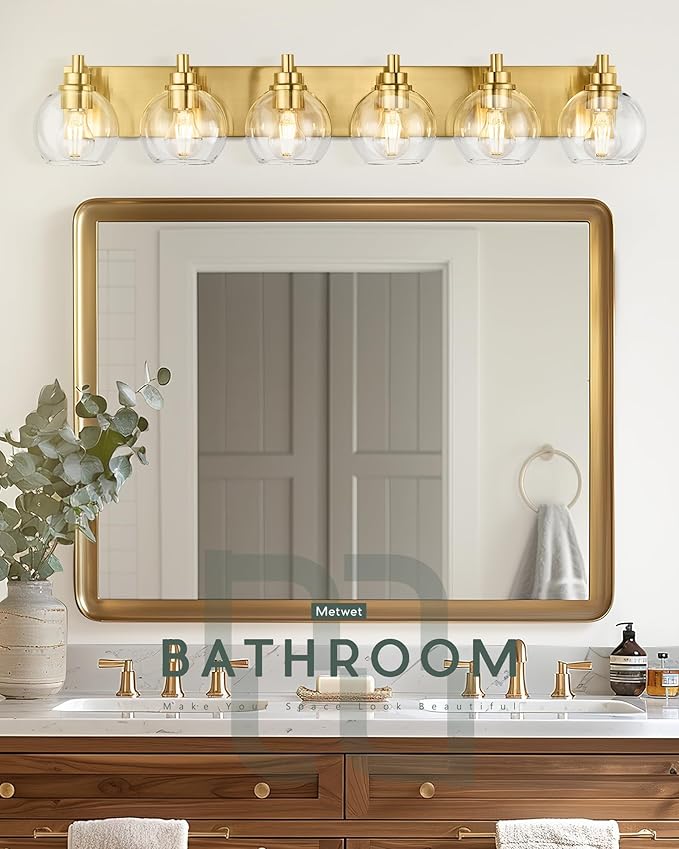 METWET Bathroom Light Fixtures, 6 Light Brushed Gold Vanity Light, 38 Inch - Image 6