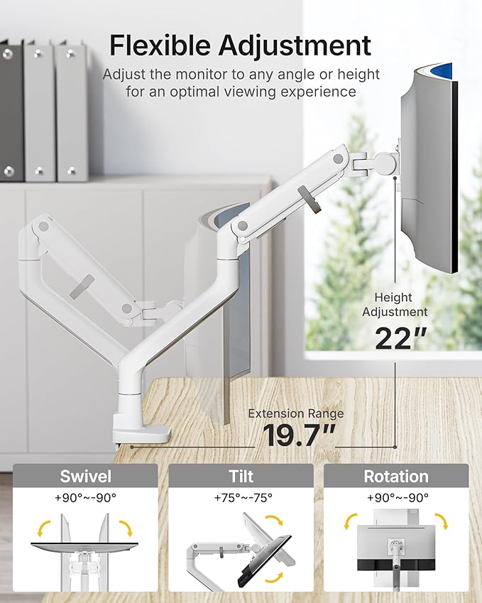 monTEK Single Monitor Arm with USB A/C, Ultrawide Monitor Stand - Image 4