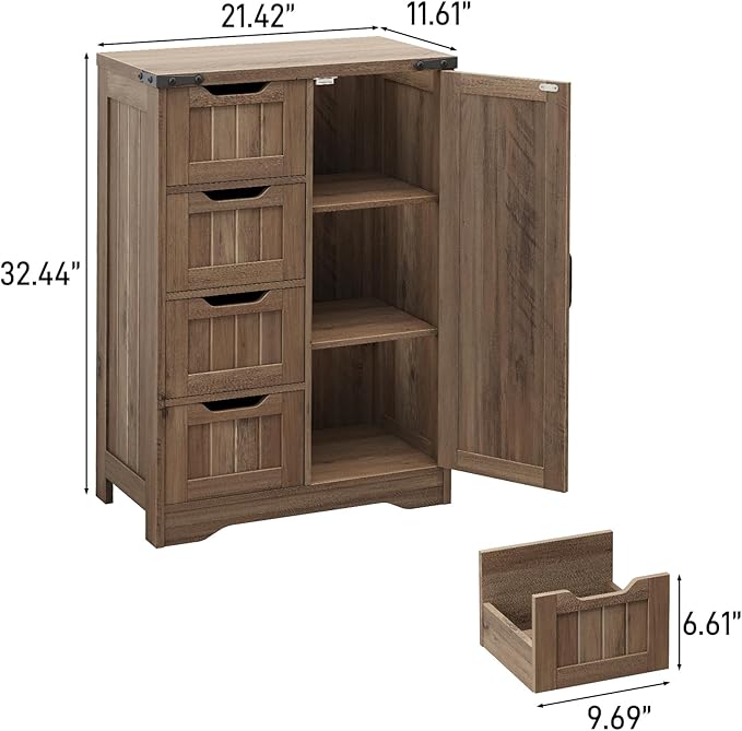 Vabches Farmhouse Bathroom Cabinet, Freestanding Storage Cabinet - Image 2