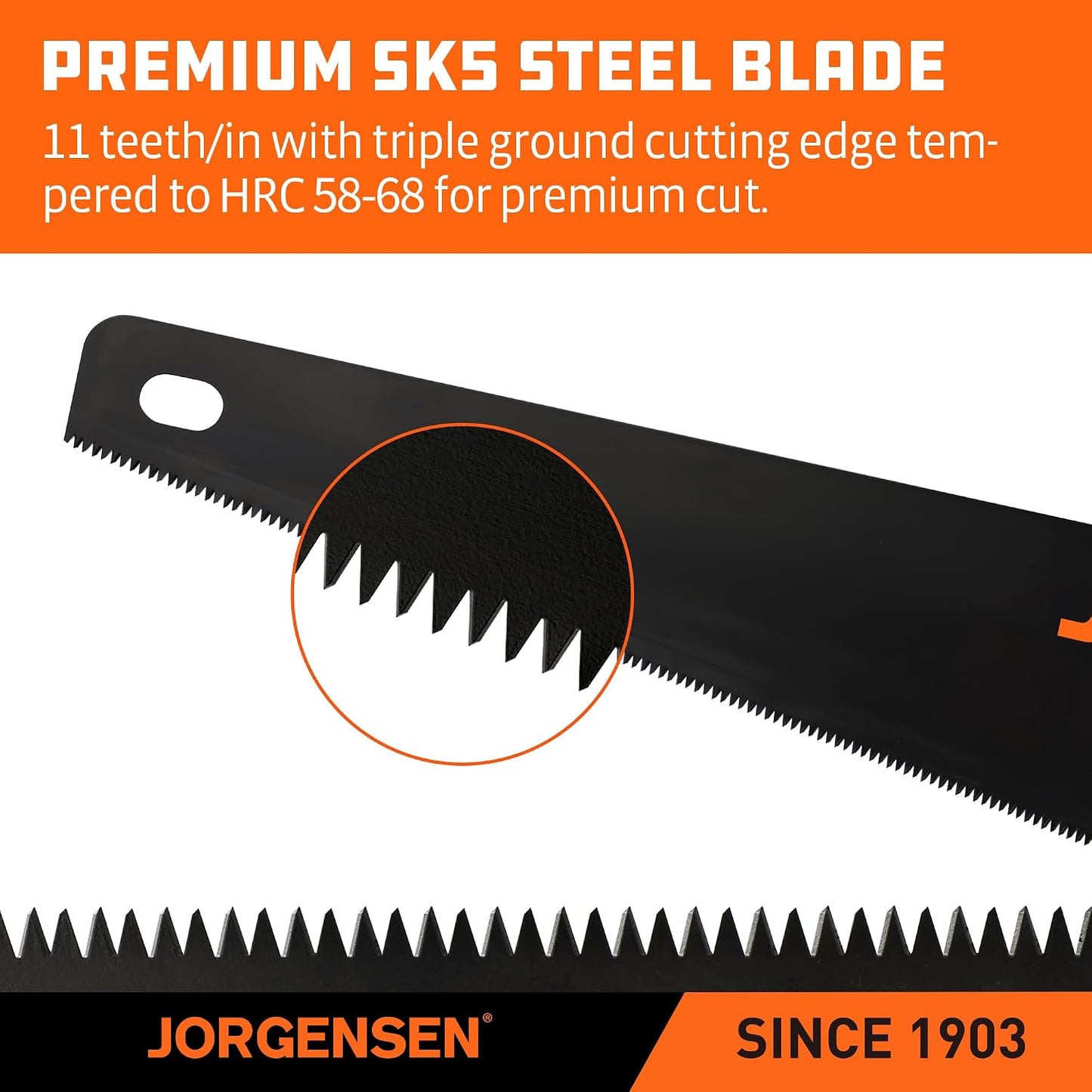 JORGENSEN 20-Inch Hand Saw, 11 TPI Coarse Blade for Wood Cutting | Black-Coated Blade with Ergonomic Non-Slip Aluminum Handle for Sawing, Trimming, Gardening, Pruning, and PVC Cutting