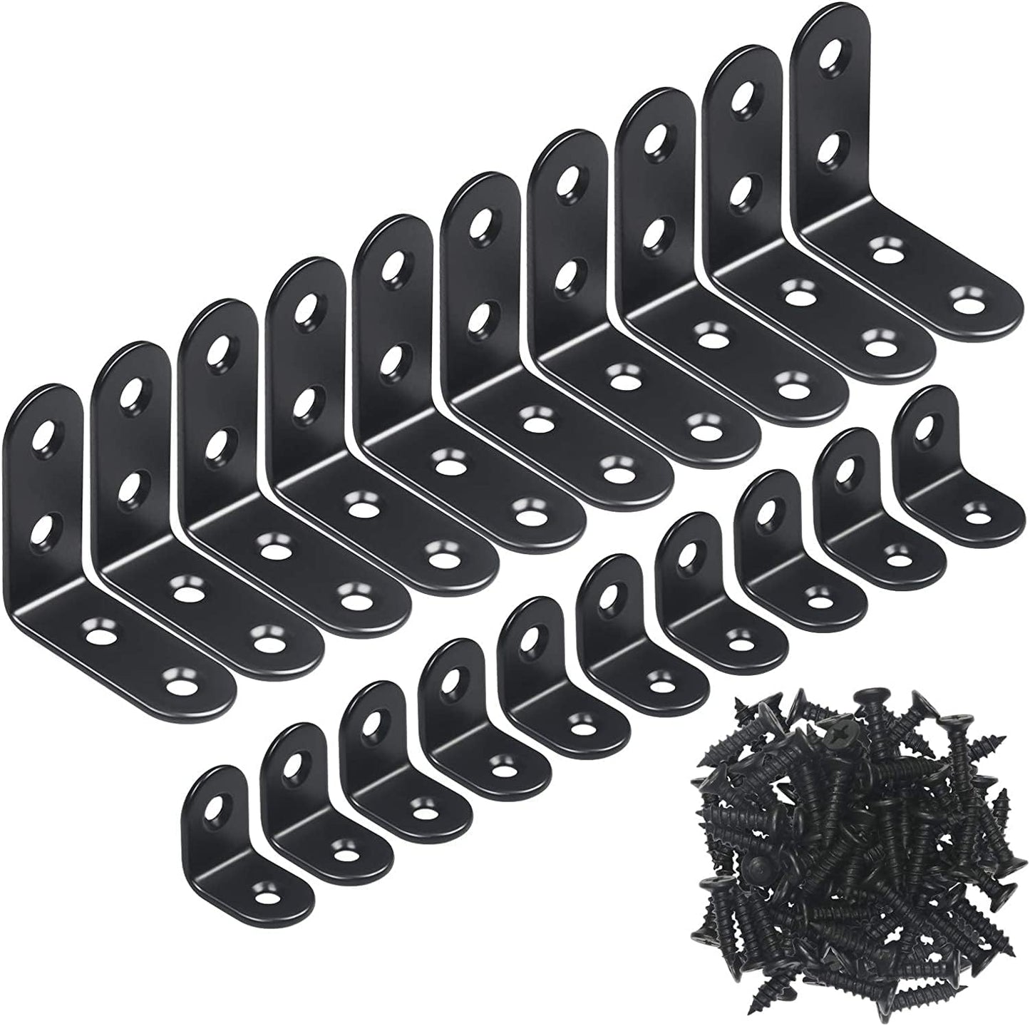 YAMASO 20PCS L Bracket Corner Brace, Stainless Steel | L Brackets for Wood, Small Right Angle Brackets, 60PCS Screws Included, 10x0.79 Inch+10x1.57 Inch