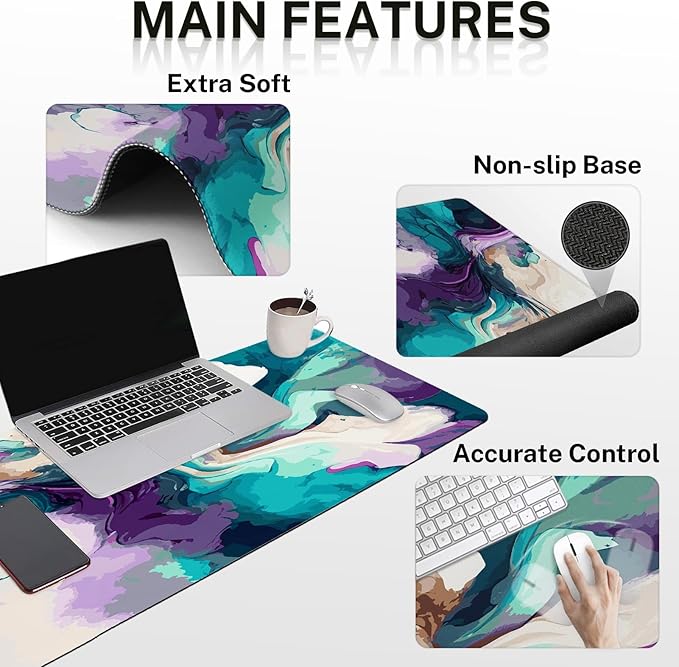 Britimes Teal and Purple Liquid Marbling Keyboard Mouse Pad Set 4in1 Large - Image 7