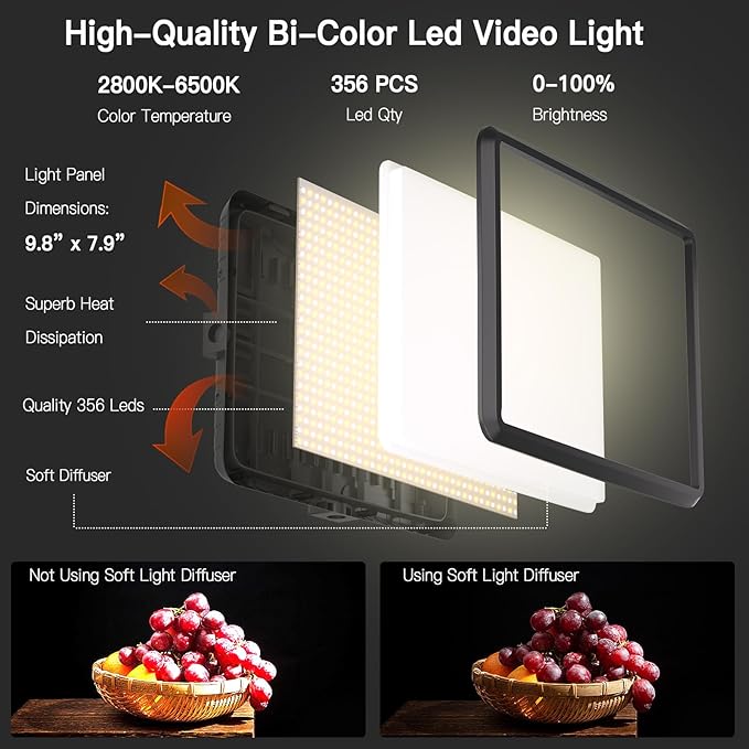 2-Pack LED Video Light Kit, NiceVeedi Studio Light, 2800-6500K Dimmable - Image 2