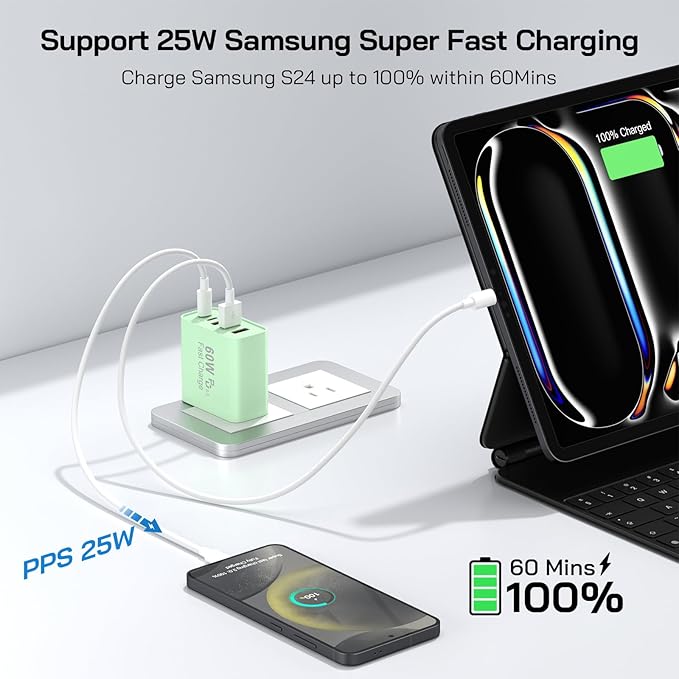 2Pack USB C Fast Charger Block, Total 60W 5-Port USB C Wall Charger 30W Type C - Image 3