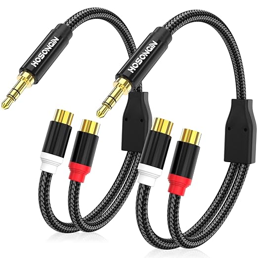 HOSONGIN RCA Female to 3.5mm Male Audio Cable 2 Pack, DJ Gear – Nylon Braided by HOSONGIN