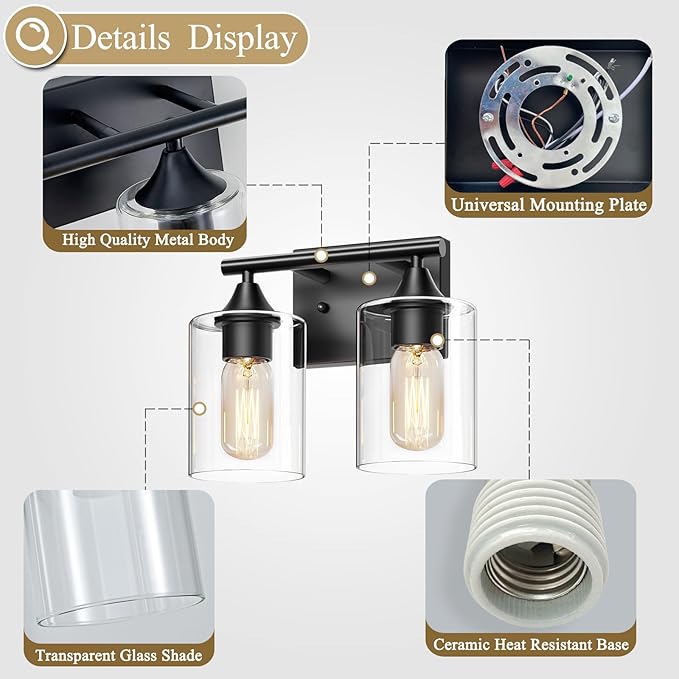 XPEHK Vanity Lighting Fixtures, 2-Light Bathroom Lights Over Mirror, Modern - Image 5