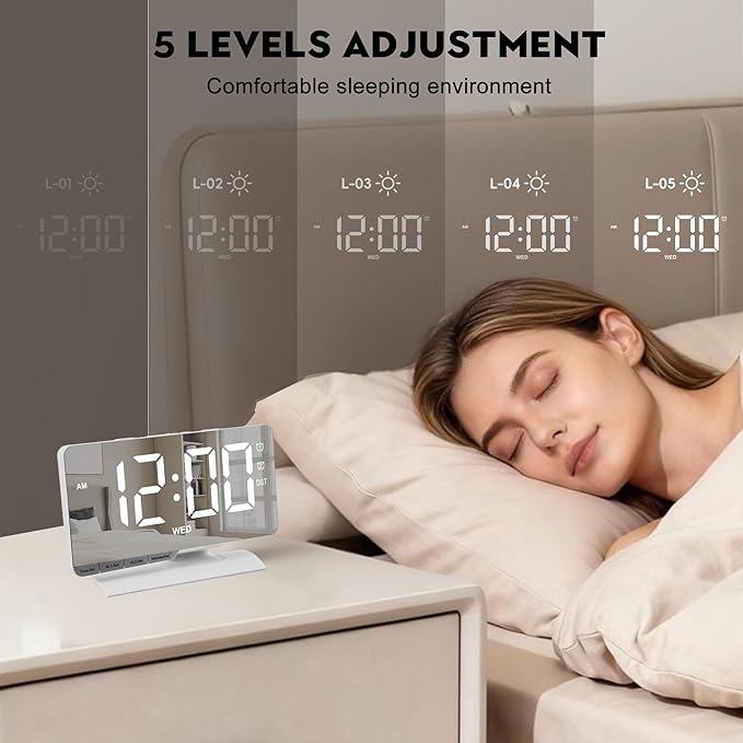 SZELAM Digital Clock, Alarm Clock Bedside, 7.3'' Large LED Mirror - Image 4