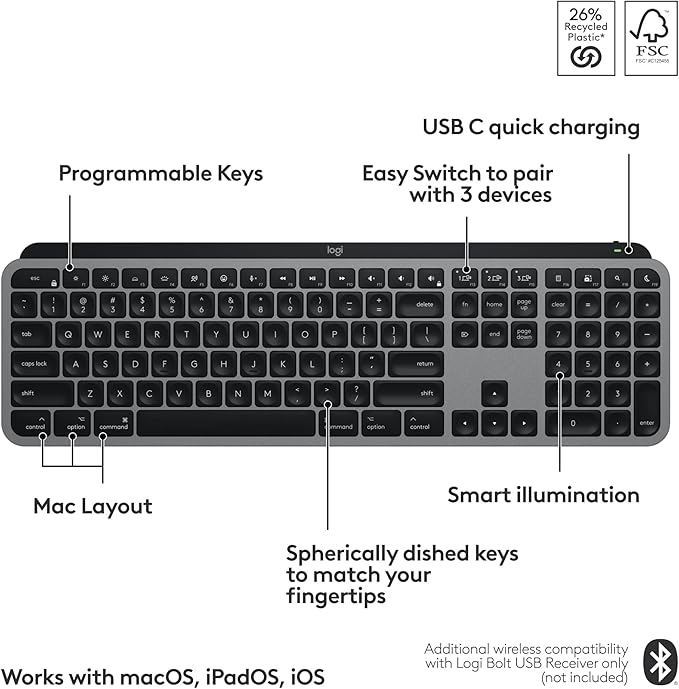 Logitech MX Keys S for Mac, Wireless Keyboard, Precise Laptop-Like Typing - Image 6