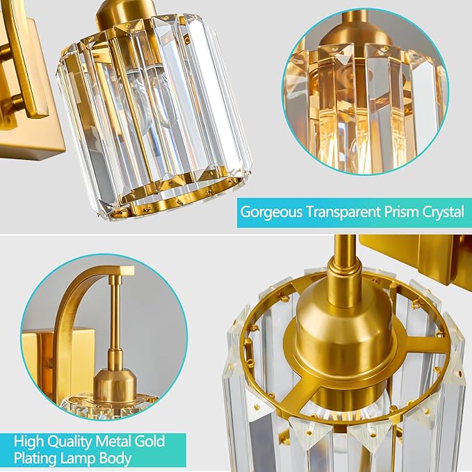 FDPBY 3-Light Crystal Vanity Light, Modern Gold Bathroom Wall Sconce - Image 5