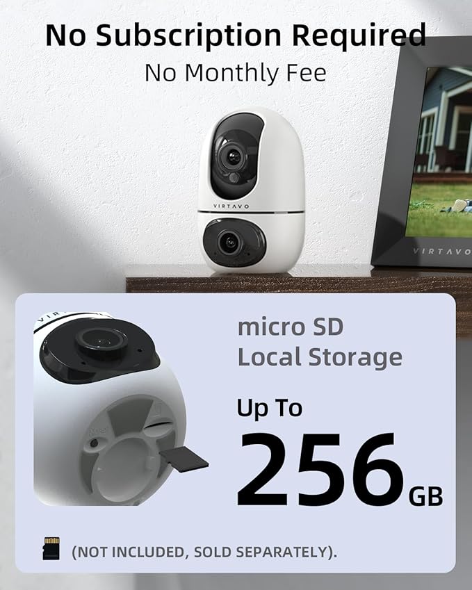 virtavo XD1 Indoor Security WiFi Camera, No Subscription Required, Dual-Lens - Image 3