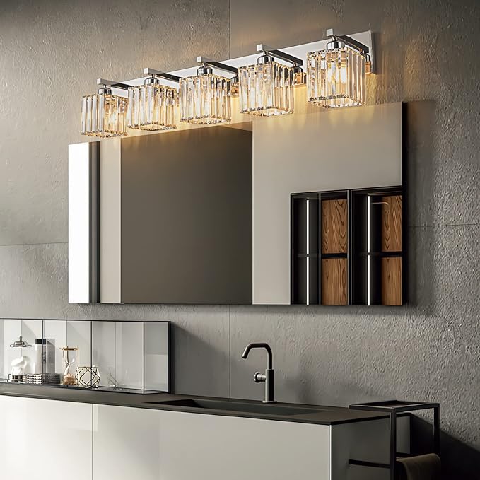 FDPBY Modern Vanity Light 5-Lights Chrome Crystal Bathroom Wall Light Fixtures - Image 3
