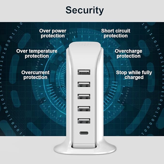 Charging Station for Multiple Devices 40W Upoy, Wall Charger Block 5 USB Ports - Image 7
