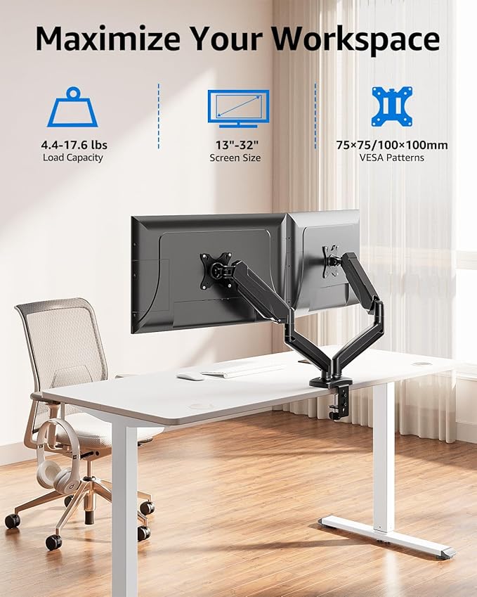 MOUNTUP Dual Monitor Stand for Desk, Monitor Arms for 2 Monitors 32 27 24 22 - Image 2