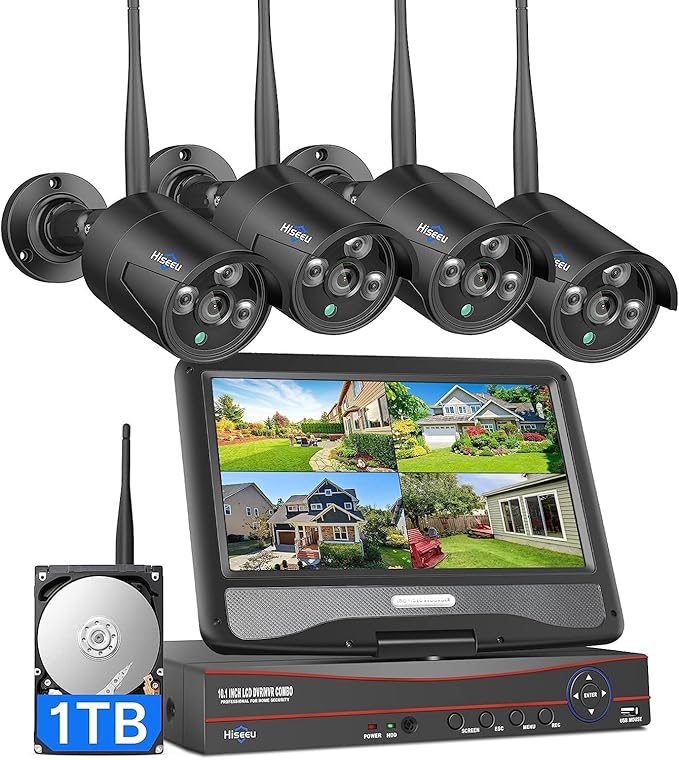 Hiseeu 2.4G/5G Wireless Pro Security Camera System, 10.1" LCD 8MP Monitor by Hiseeu